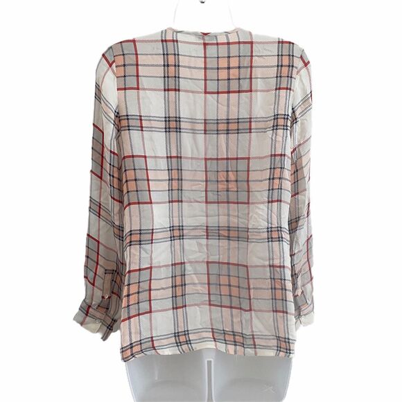 Joie XS Blouse Button Front 100% Silk Long Sleeve Plaid Shirt Top - Picture 8 of 11